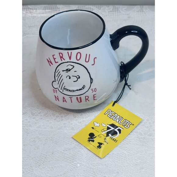 Peanuts 75th Anniversary "Nervous By Nature" Ceramic Mug 20 Oz Black & White - Picture 6 of 6
